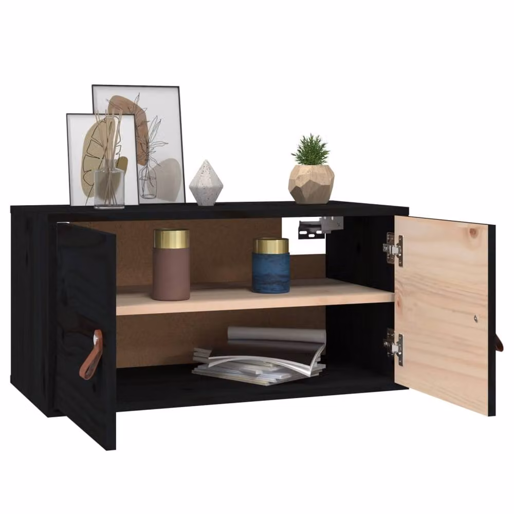 Berkfield Home Wall Mounted Cabinets, 2 Piece Set in Black Solid Pine, W: 60 cm, D: 30 cm, H: 30 cm – 6