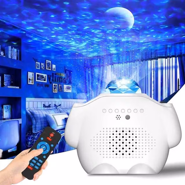 VOGREX White LED Ceiling Projector Light with Starry Night, Ocean Wave and Space Music Effects
