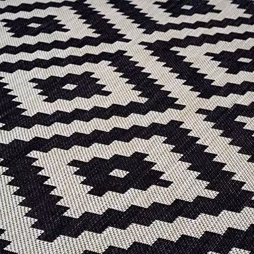 THE RUGS Diamond Geometric Outdoor and Indoor Area Rug, Black, W: 240 cm, D: 340 cm – 6