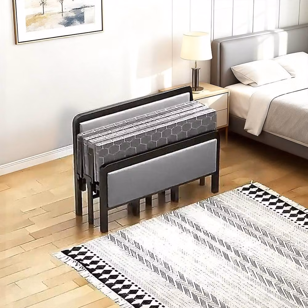 Havendro Folding Single Guest Bed with Padded Foam and Black Metal Frame, W/D/H: 190 x 90 x 80 cm – 4
