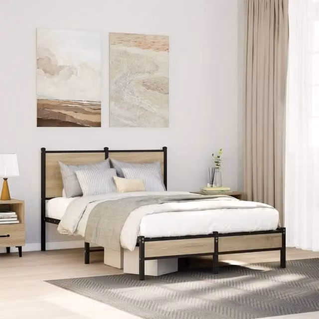 Berkfield Home Metal Bed Frame in Sonoma Oak Brown, W/D/H: 120 x 190 cm Small Double – 1
