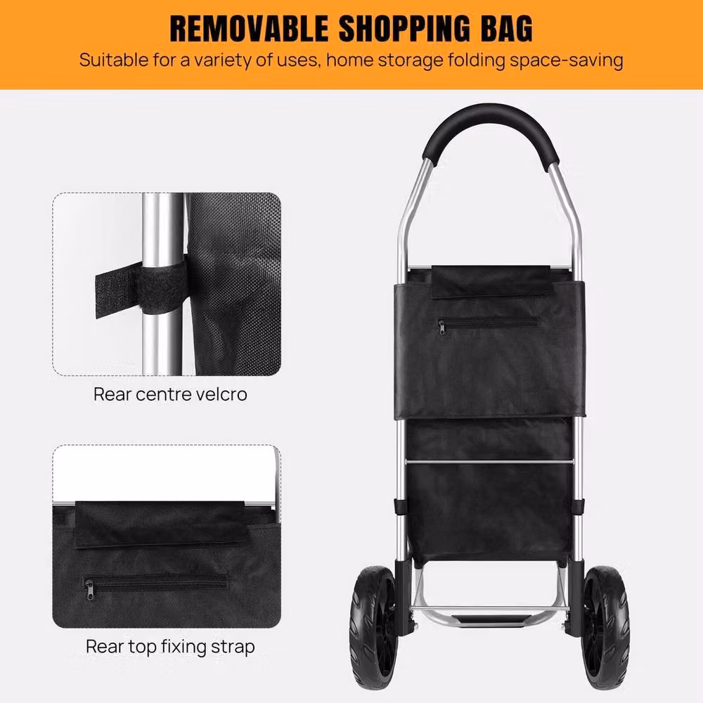 VOGREX Large 2 Wheel Foldable Shopping Trolley in Black – 3