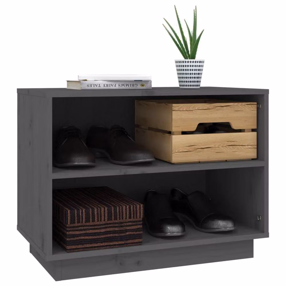 Berkfield Home Grey Solid Wood Pine Shoe Cabinet W/D/H: 60 x 34 x 45 cm – 3
