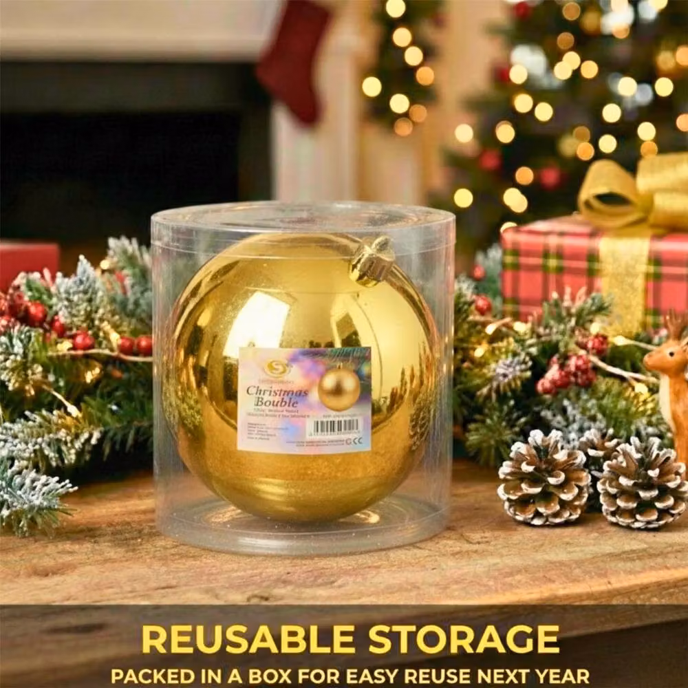 Shatchi Gold Glossy Christmas Bauble, 25cm Round Plastic Hanging Ornament – 6