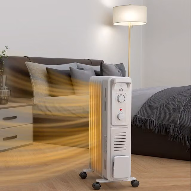 HOMCOM Portable Electric Radiator Heater with Thermostat, White, W: 36.5 cm, D: 24 cm