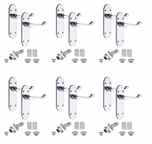 Golden Grace Victorian Scroll Door Handle Latch Set in Polished Chrome, 6 Sets
