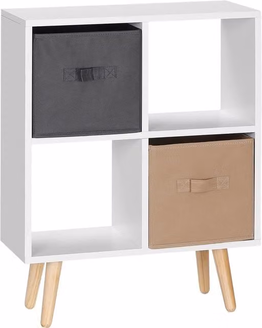 HOMCOM Freestanding 4 Cube Storage Cabinet Unit with 2 Fabric Drawers in White, W/D/H: 24 x 54.5 x 69.5 cm