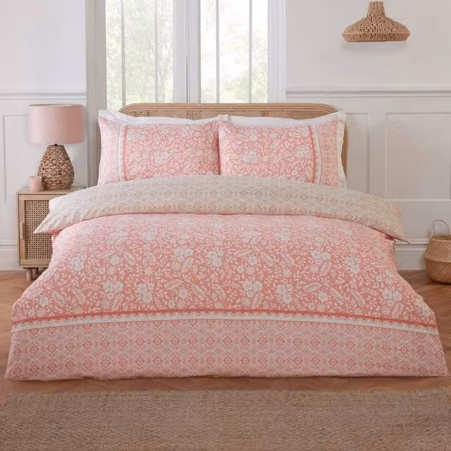 Rapport Home Eleanor Floral Reversible Polyester Duvet Cover and Pillowcase Set, Pink, W: 180 cm, L: 200 cm