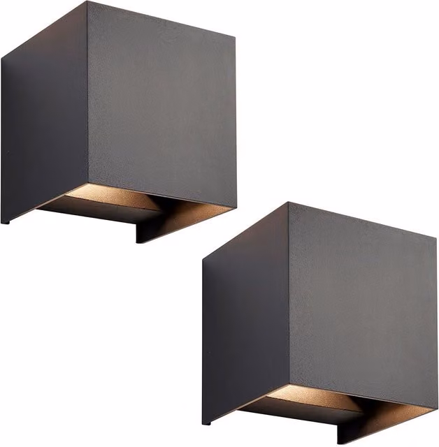 Loops 2 Pack Twin Outdoor IP44 Cube Wall Light in Matt Black with CCT LED