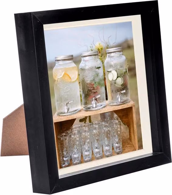 Nicola Spring Black 3D Box Photo Frame with 6 x 6 inch Mount, W/D/H: 20.32 x 20.32 x 20.32 cm