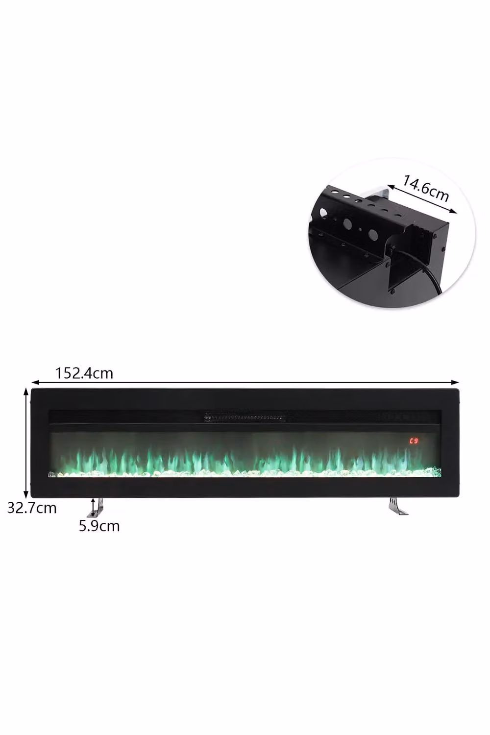 Living and Home 60 Inch 3-in-1 Recessed Electric Fireplace, 1800W with 12 Adjustable Multicolour Flames and Remote Control, Black – 6