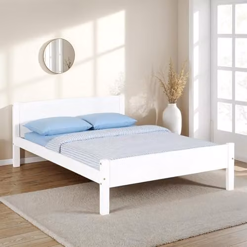 Seconique Amber Double Bed Frame in White Wood and MDF, W/D/H: 140 x 200 x 72 cm – 2