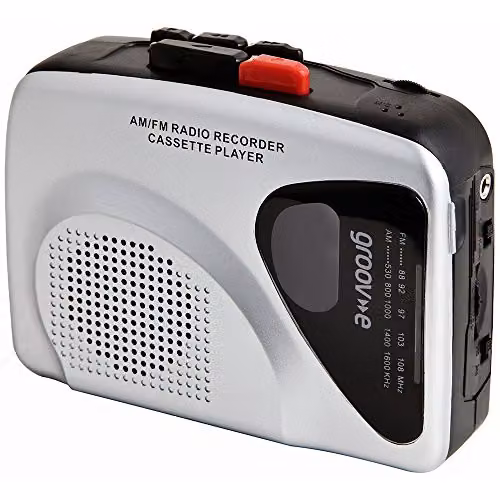 Groov-e Retro Personal Cassette Player and Recorder with AM/FM Radio, Built-in Speaker and Microphone, Silver – 1