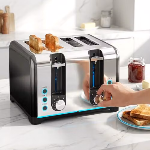 HOMCOM 4 Slice Toaster in Black with 1860W Power and Auto Shut-Off Function – 6