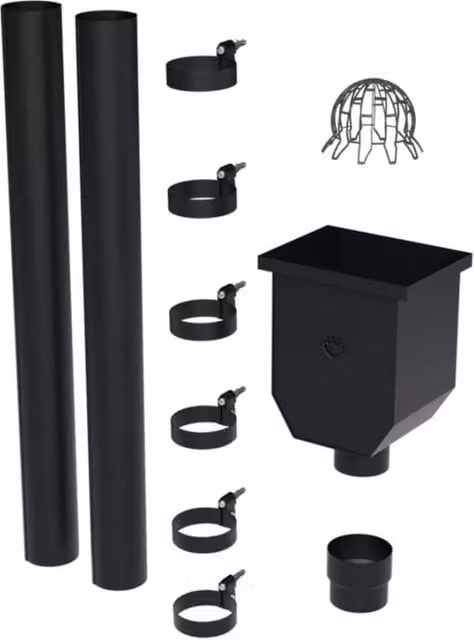 Galeco Black Galvanised Steel Round Hopper and Downpipe Kit, 87mm Diameter