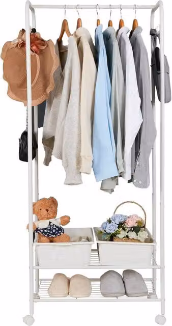 NESTLUNE Mobile Clothes Rail Garment Hanging Rack in White