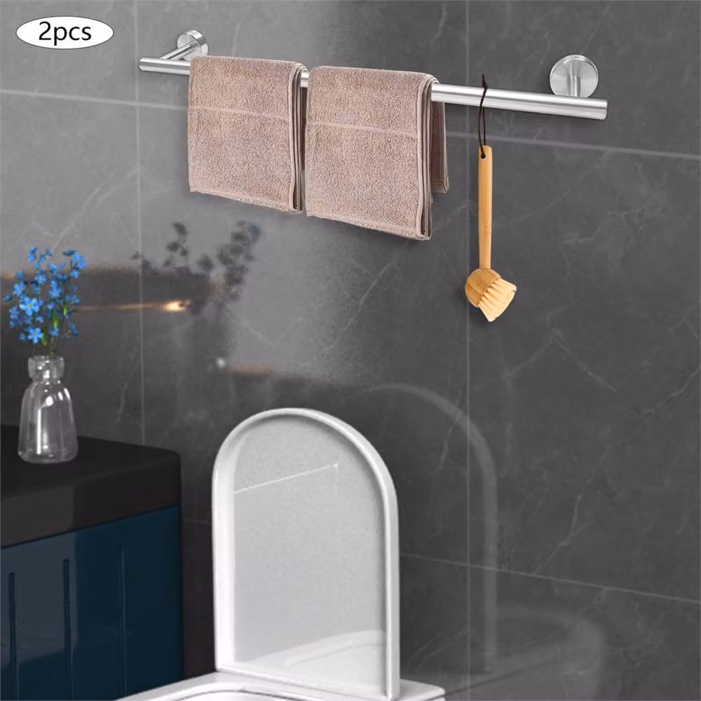 Havendro Silver Wall Mounted Stainless Steel Towel Rail and Holder, W: 60.0 cm, H: 60.0 cm, D: 8.51 cm – 2