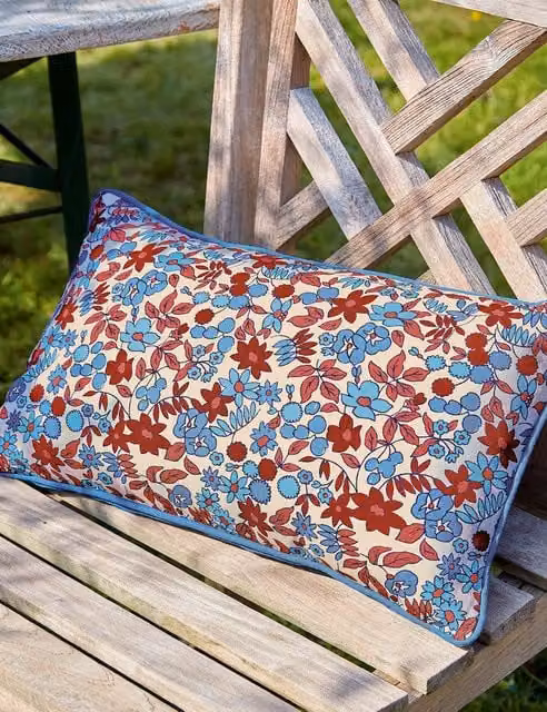 LAND & SHORE Blue Mix Floral Pure Cotton Rectangular Outdoor Cushion