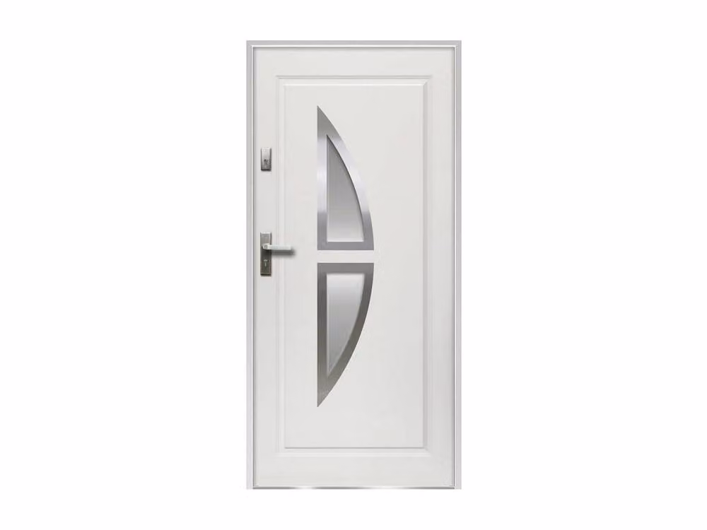 Vente-unique Modern Steel Glass Front Door with Stainless Steel Frame, White, H 207 x W 100 cm – 2