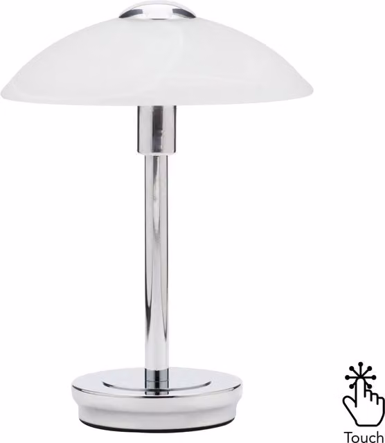 Litecraft Alabaster Shade Touch Table Lamp in Chrome with White and Grey Glass Dome
