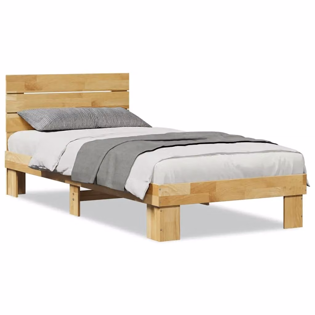 Berkfield Home Solid Wood Oak Bed Frame with Headboard in Brown, W/D/H: 190 x 75 x 75 cm – 2