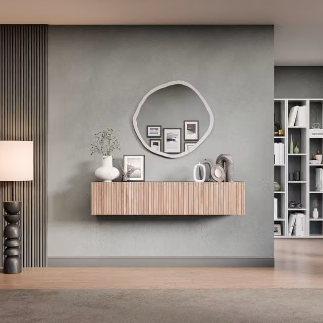 Decorotika Cagliari Wall Mounted Modern Living Room Cabinet in Black and Alina Pattern