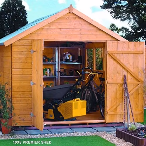 Rowlinsons Premier Range Gable Shed, Brown, W: 244 cm, D: 306 cm, H: 242 cm