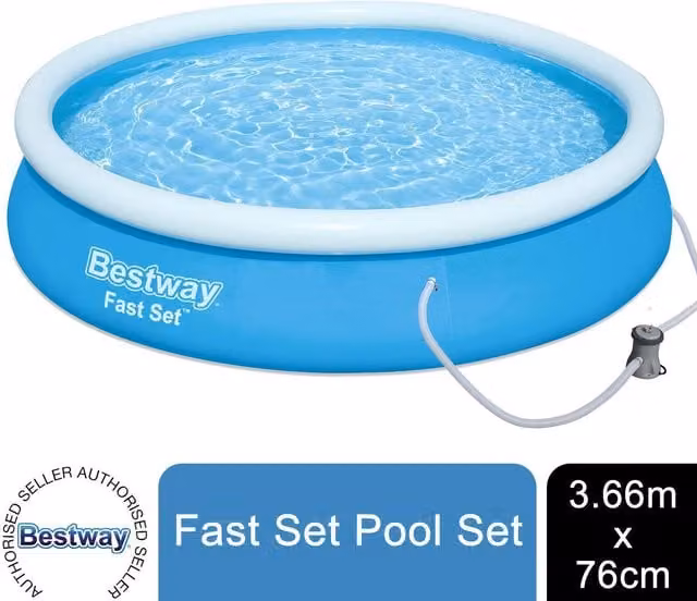 Bestway Fast Set Round Inflatable Kids Paddling Pool with Filter Pump, Turquoise