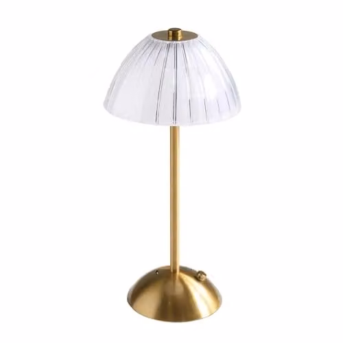 OHS Rechargeable LED Dome Table Lamp with Touch Control, Transparent Glass and Gold/Brass Finish – 1