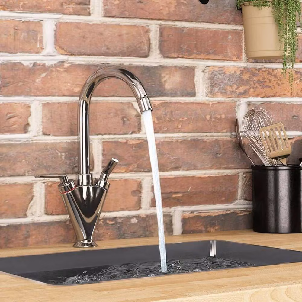SPETLEK Modern Chrome Kitchen Sink Mixer Tap with Swivel Spout and Two Handles in Silver – 3