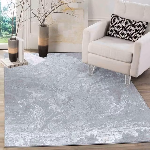 Desire Rugs Modern Abstract Water Flow Grunge Texture Area Rug, Grey, W: 160 cm, L: 230 cm