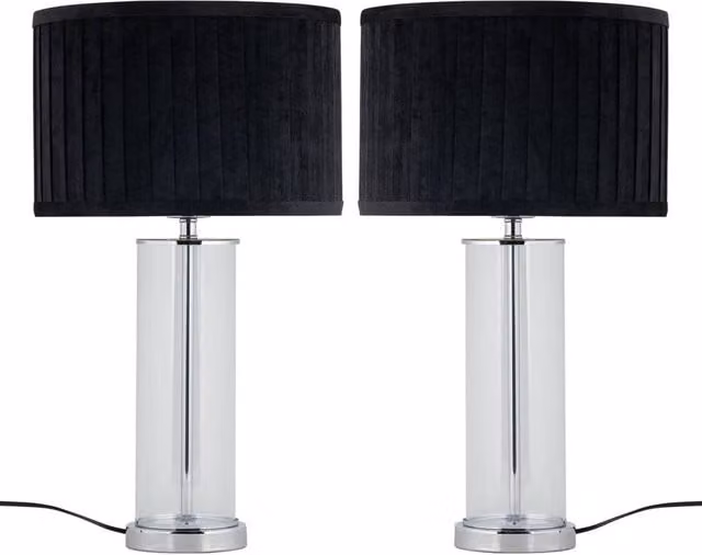 First Choice Lighting Aura Set of 2 Chrome Table Lamps with Black Pleated Velvet Shades – 1