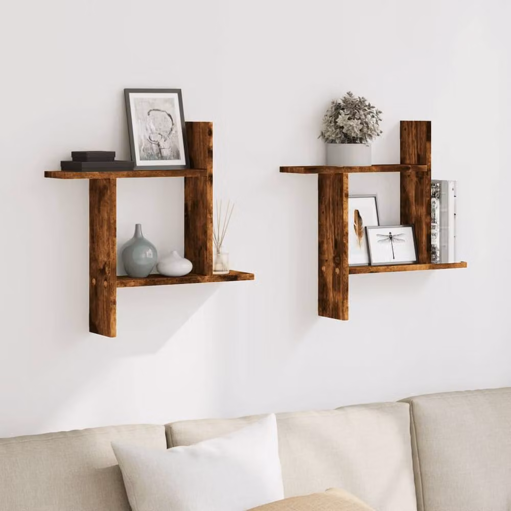 Berkfield Home Wall Mounted Shelves, 2 Piece Set, Smoked Oak Brown, W/D/H: 50 x 12 x 50 cm – 2