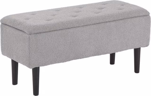 Kelvenix Modern Grey Bouclé Ottoman Storage Box W/D/H: 38.1 x 38.1 x 28.0 cm – 1