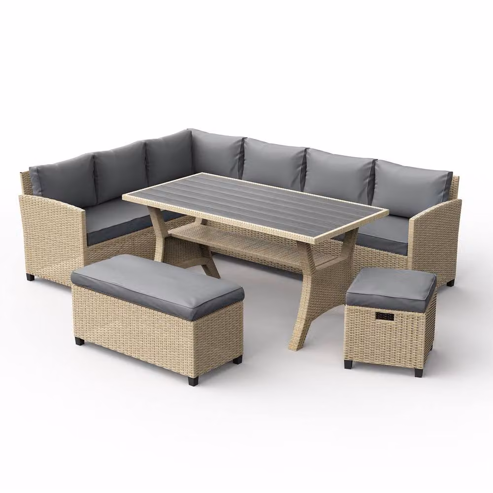 VonHaus Kos 9 Seater Rattan Garden Furniture Dining Set in Grey – 2