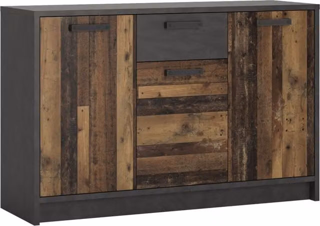 Furniture To Go Brooklyn Industrial Cabinet with 3 Hinged Doors and 1 Drawer in Brown