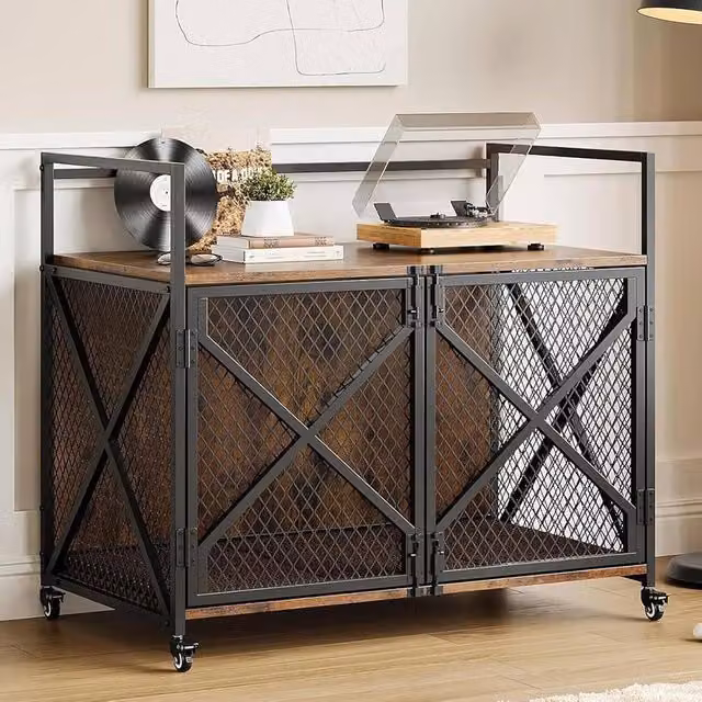 VOGREX Brown Wooden Furniture Style Dog Crate