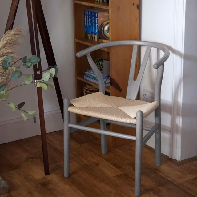 Nicholas Winter Scandinavian Style Beech Wood Dining Chair with Armrests in Grey