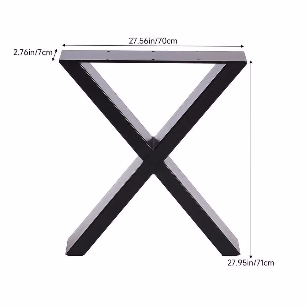 KORVIXA Heavy Duty Industrial X-Frame Metal Table Legs, 2 Pack, Matt Black, W/D/H: 7 x 70 x 71 cm – 2