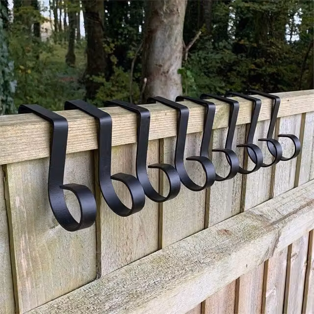 Nordara Black Steel Garden Fence Hook Bracket for Hanging Bird Feeders, Pack of 8
