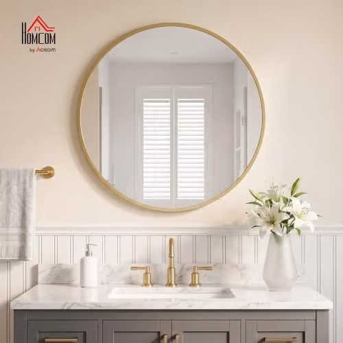 HOMCOM Modern Round Gold Wall Mirror, Diameter: 61 cm – 1