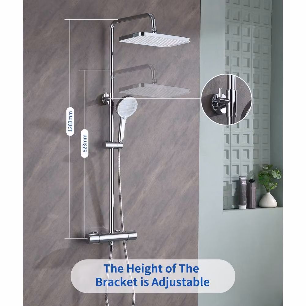 Süßren Chrome Thermostatic Shower Mixer Set with 3-Mode Hand Shower in Silver – 3
