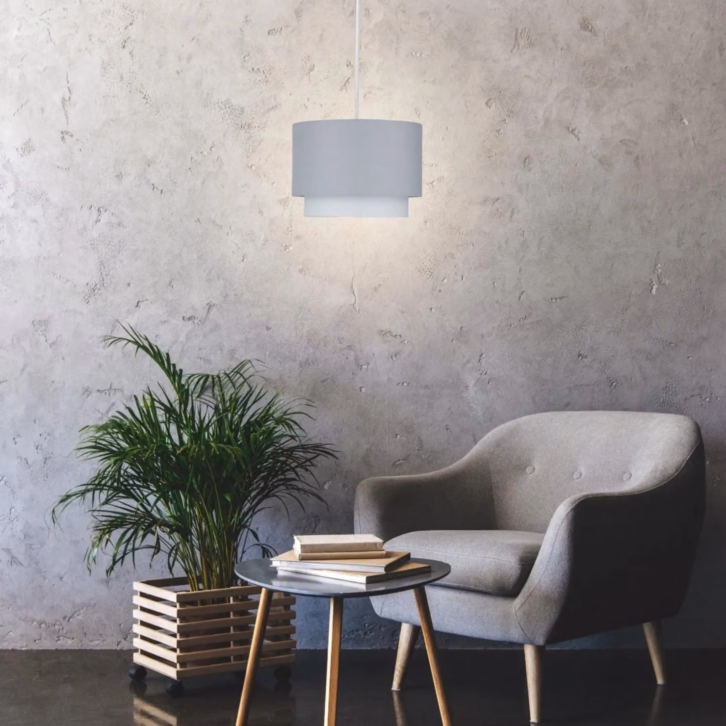 First Choice Lighting Grey Ombre 2 Tier Fabric Ceiling Light Shade – 2