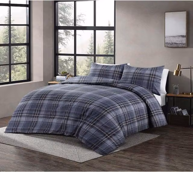 HomeSpace Direct Wesley Checked Duvet Cover Set in Blue, Black and White, 140 x 200 cm