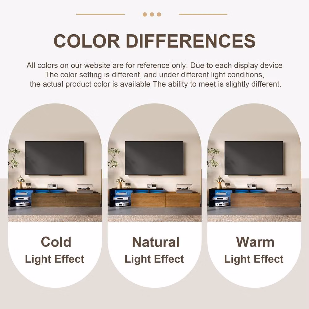 Merax Modern Freestanding TV Cabinet with Integrated LED Lighting and Glass Shelves in Beige, Sand or Brown, W: 170 cm, D: 33.5 cm, H: 33 cm – 4