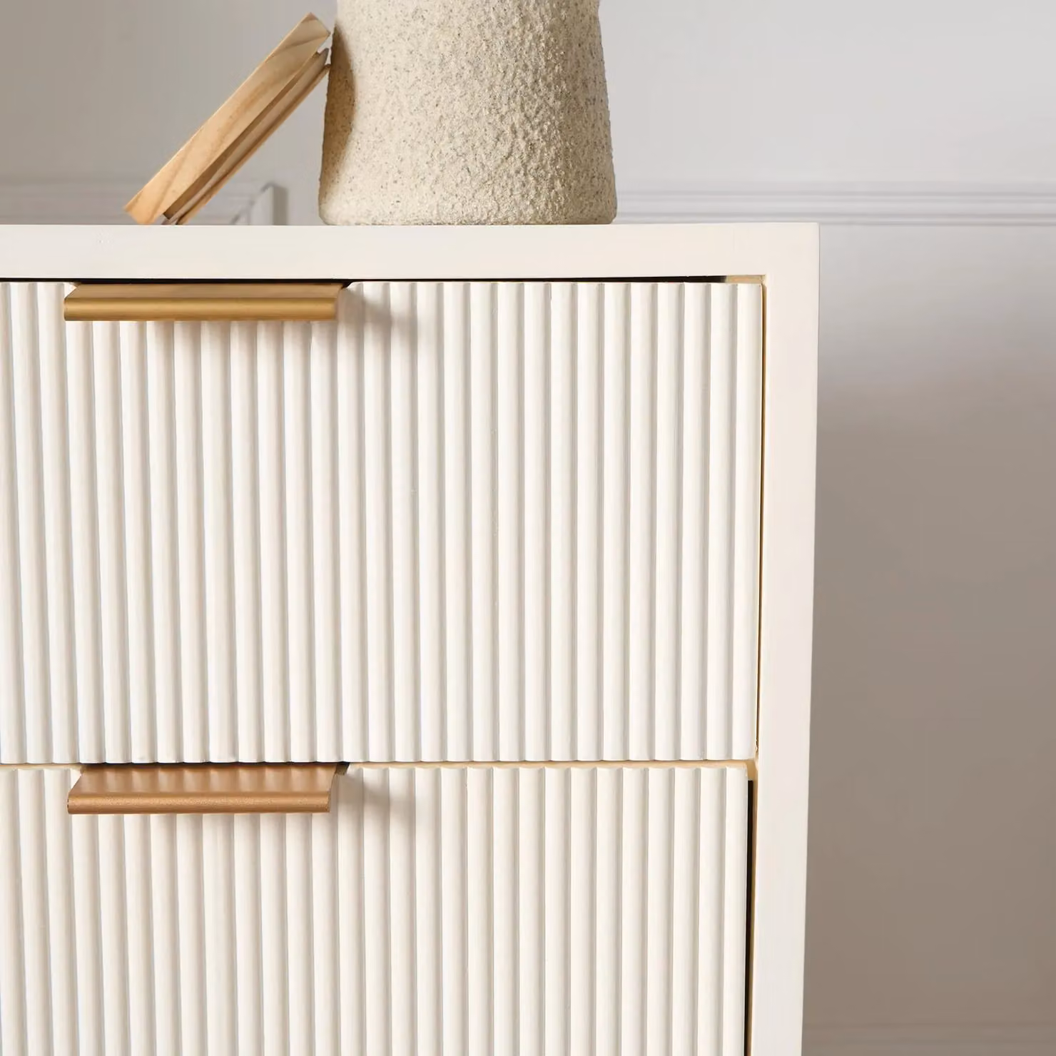 OHS Modern Ribbed 3-Drawer Bedside Table and Office Nightstand in Cream – 2
