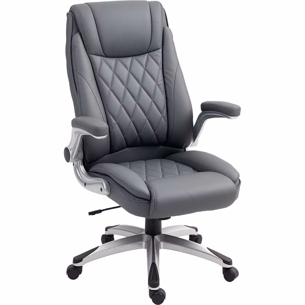 Rolipo Modern Executive Office Chair in Dark Grey with Faux Leather, Headrest and 360 Degree Swivel – 2