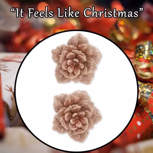 VFM e-Store 2 Pack Clip-On Glitter Flower Christmas Decorations in Rose Gold, W/D/H: 18 x 10.1 x 4.6 cm – 6