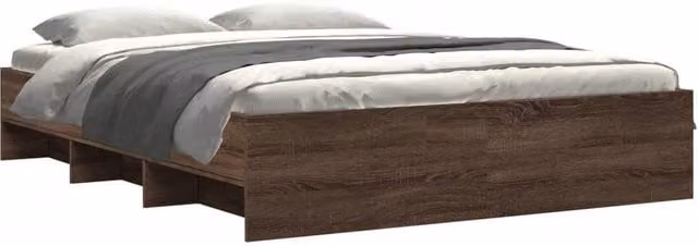 Berkfield Home Modern Oak Bed Frame in Brown, W/D/H: 150 x 203 x 35 cm – 1