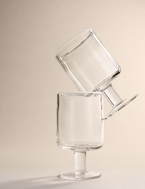 M&S Set of 2 White Contrast Rim Wine Glasses